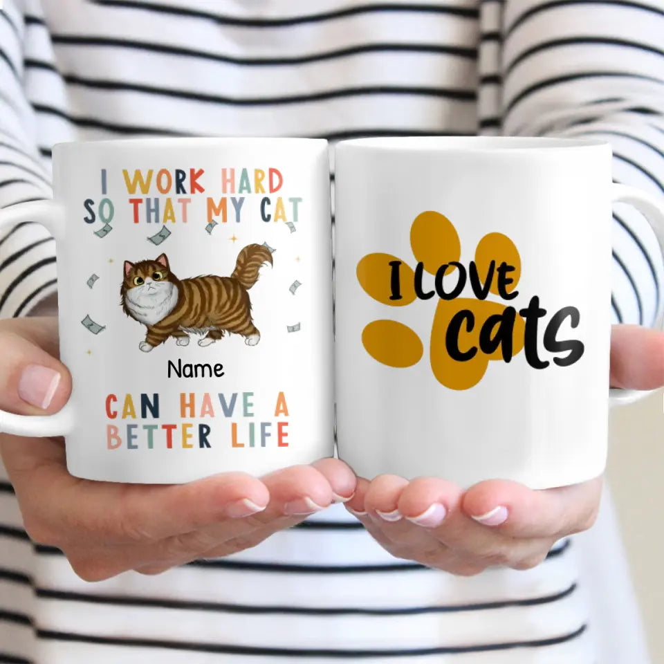 I Work Hard So That My Cat Will Have A Better Life Personalized Ceramic Mug