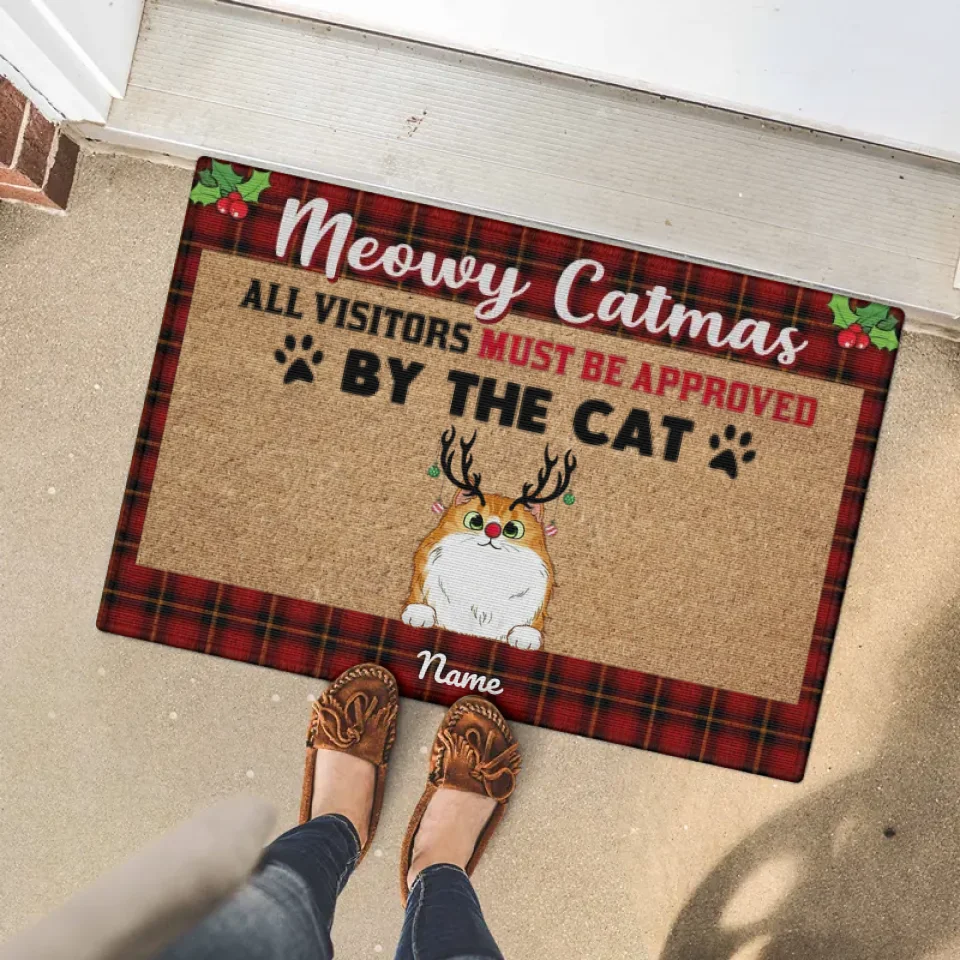 Meowy Catmas Christmas Cat Personalized Doormat