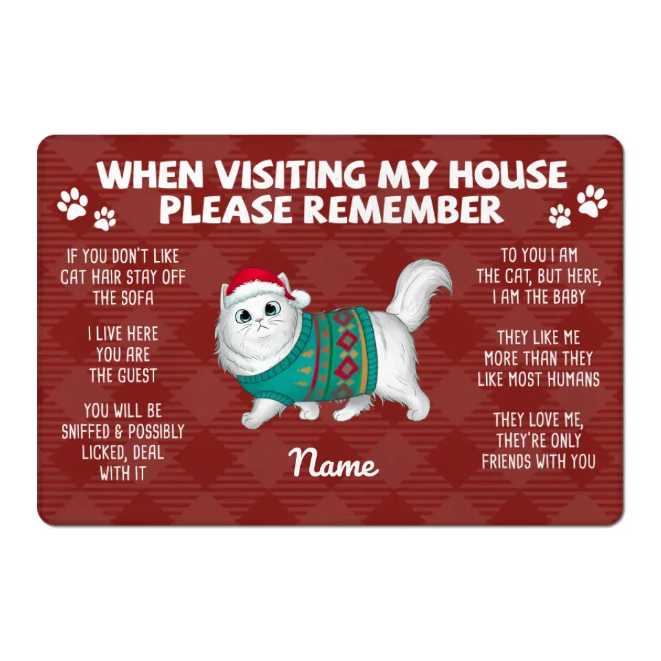 When Visiting My House Cat Christmas Personalized Doormat