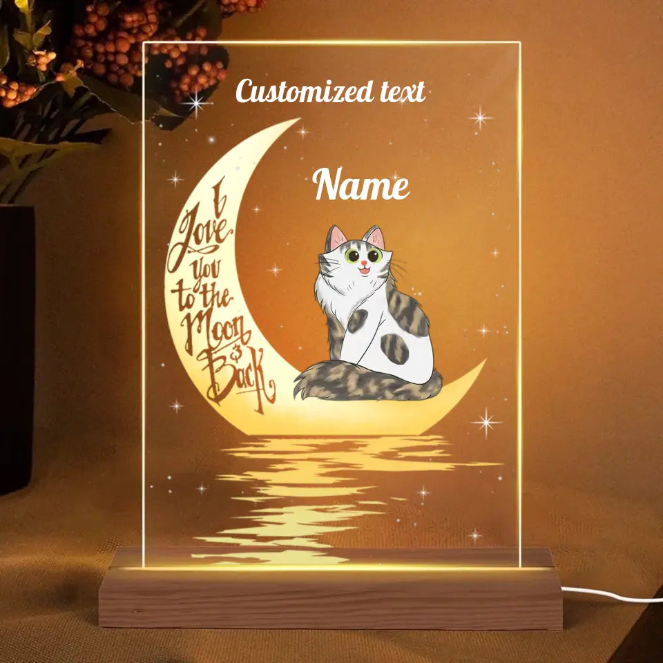 I Love You Moon Cat Personalized Rectangle Acrylic Plaque LED Light