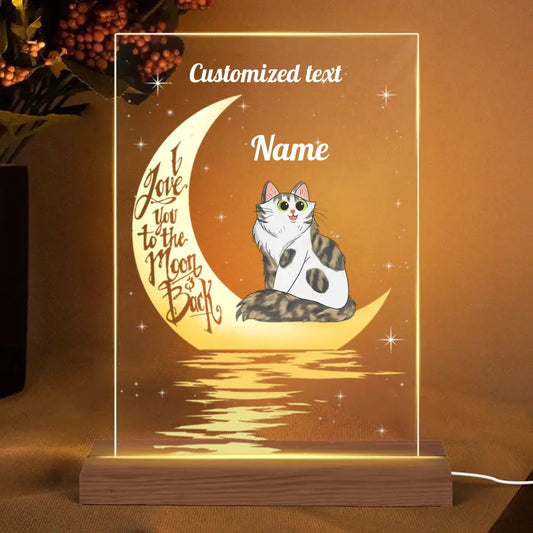 I Love You Moon Cat Personalized Rectangle Acrylic Plaque LED Light