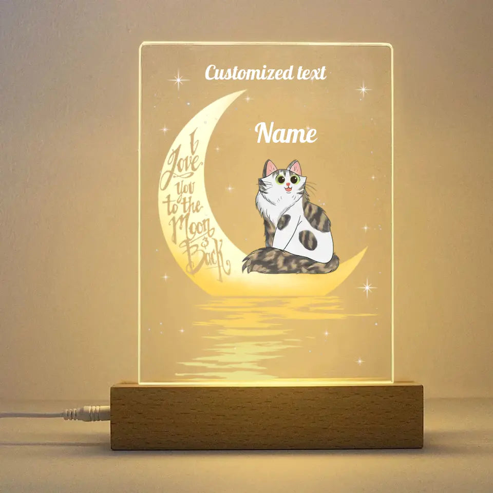 I Love You Moon Cat Personalized Rectangle Acrylic Plaque LED Light