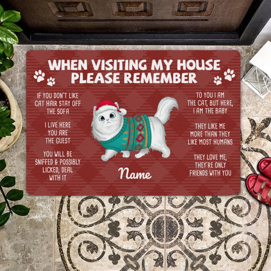 When Visiting My House Cat Christmas Personalized Doormat