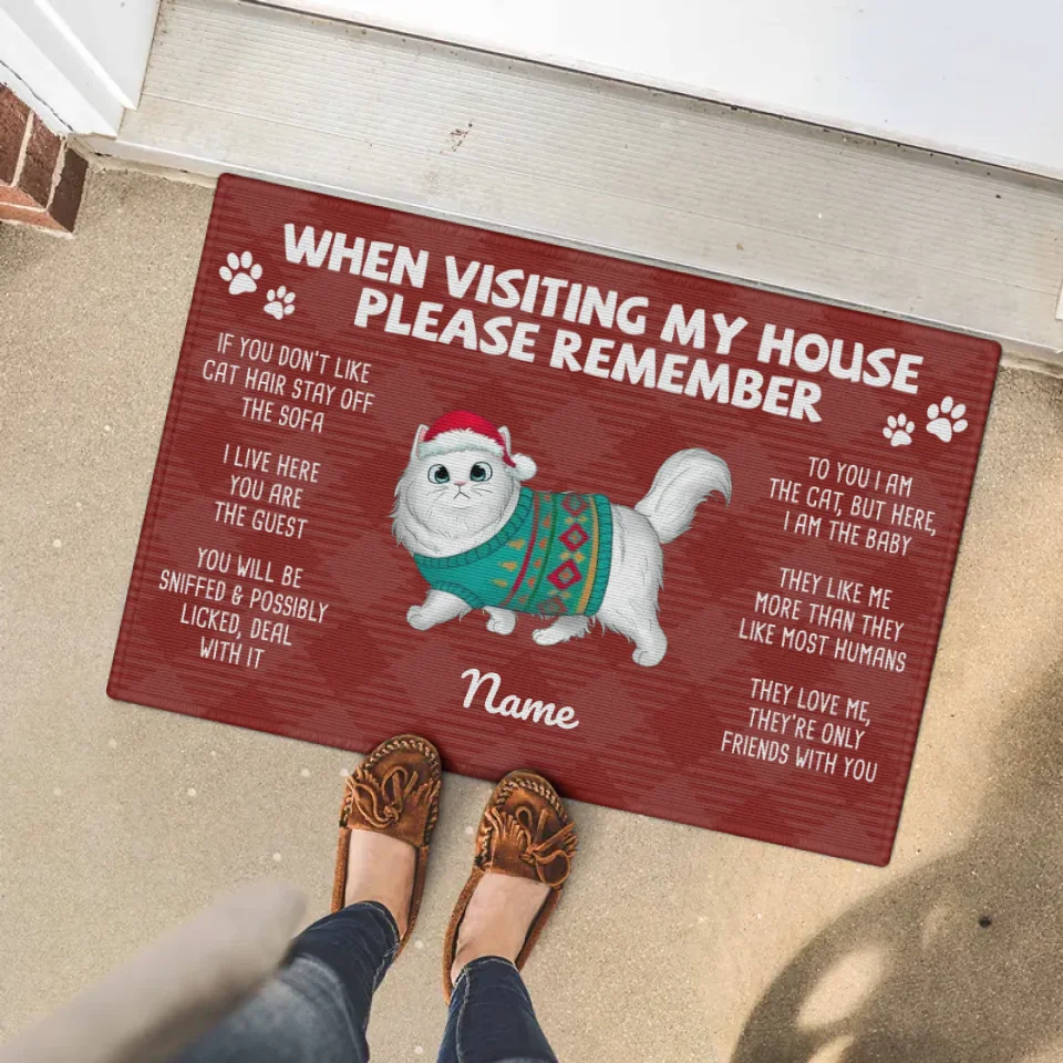 When Visiting My House Cat Christmas Personalized Doormat