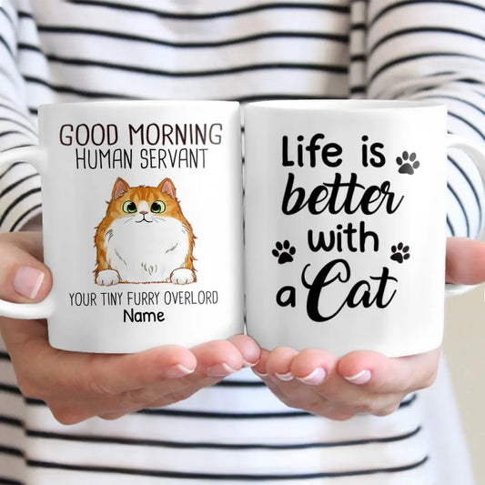 Good Morning Human Servant Cat Personalized Ceramic Mug