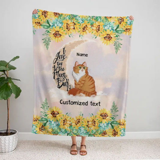Love You To The Moon And Back Cat Personalized Fleece Blanket