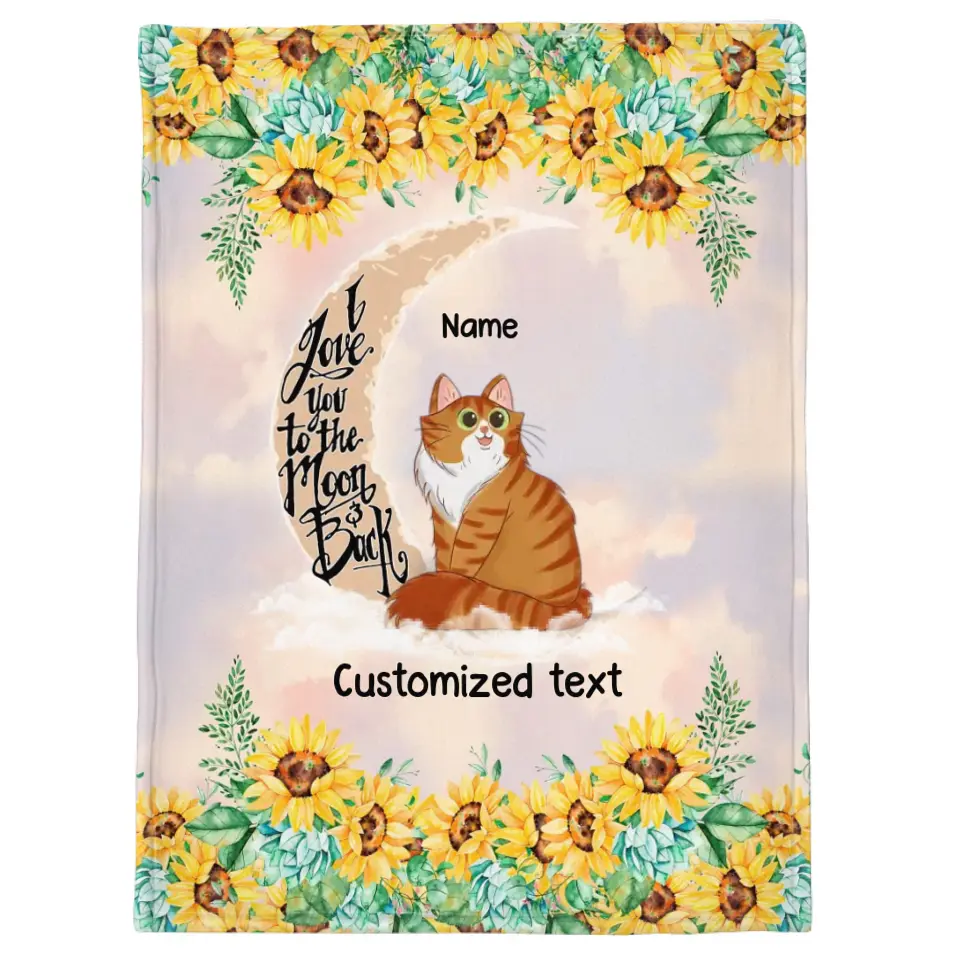 Love You To The Moon And Back Cat Personalized Fleece Blanket